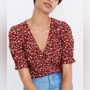 Madewell Silk Button-Sleeve Top in Spring Prairie Sz 2